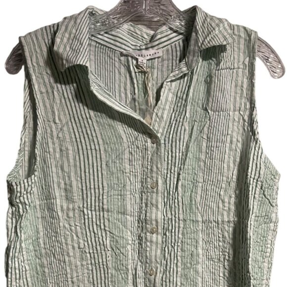 Jane + Delancey Sleeveless Striped Button Down Shirt Small Green White Relaxed - Picture 3 of 9